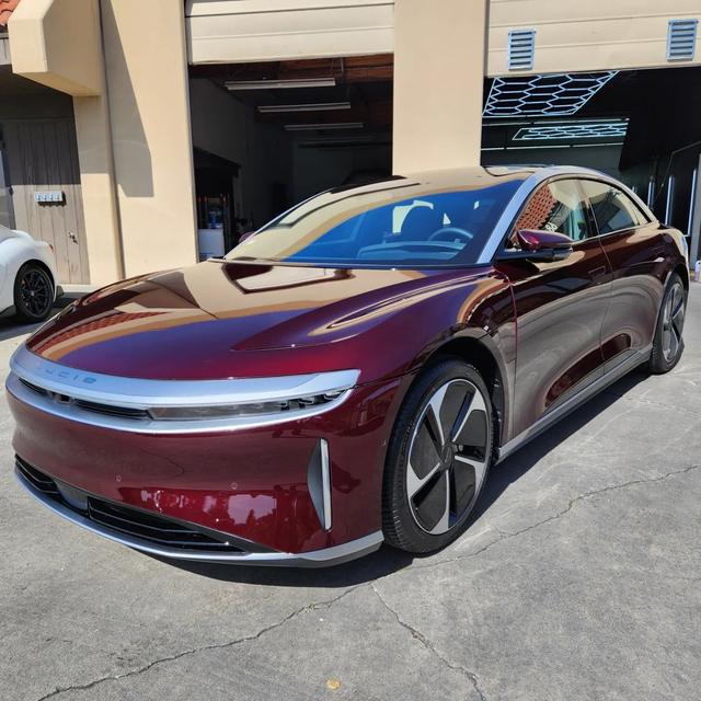 Maroon Lucid Air at 68 Auto Film in Milpitas